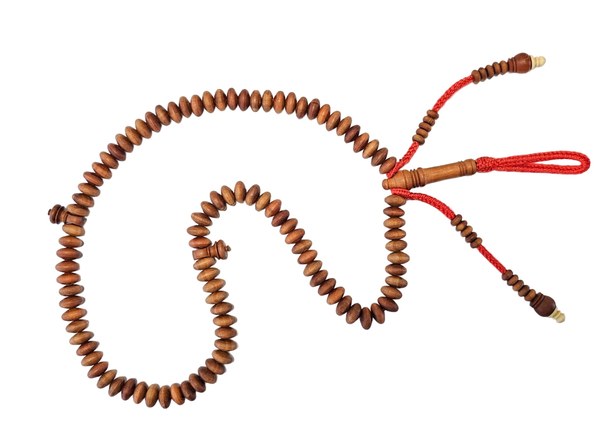 Rare Handmade Moroccan Tasbih – 100 Beads in Jujube Wood RED CORD | $130 USD (Different Colors Available) – Free Shipping