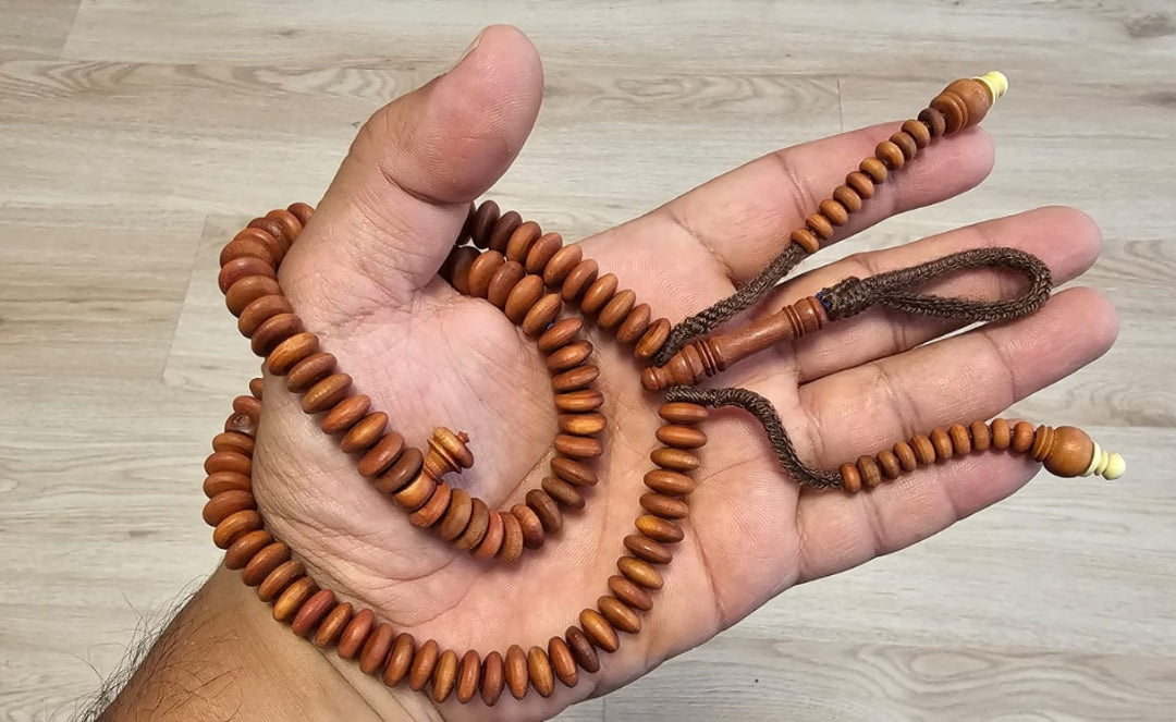 Rare Handmade Moroccan Tasbih – 100 Beads in Jujube Wood BROWN CORD | $130 USD (Different Colors Available) – Free Shipping