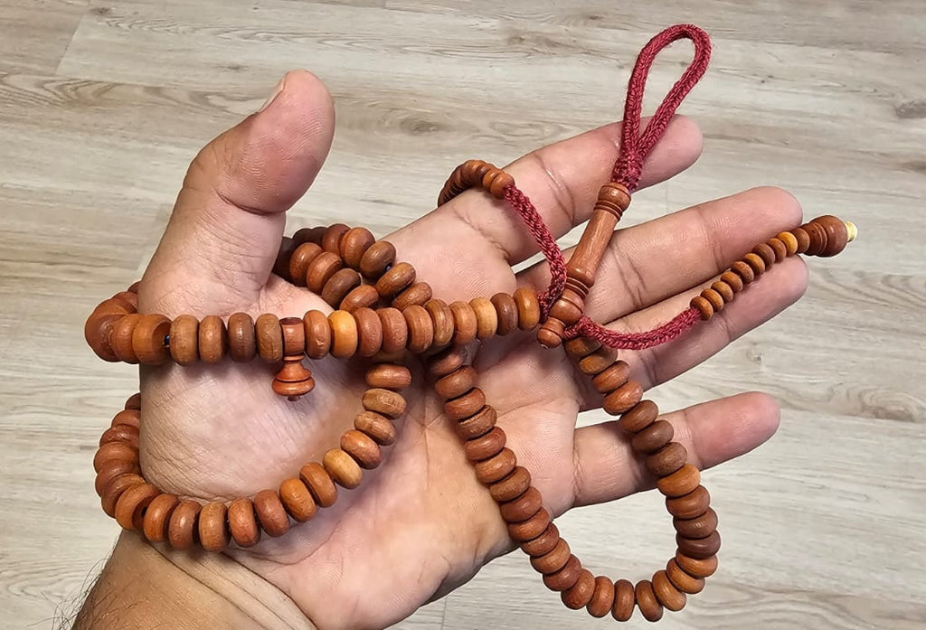 Rare Handmade Moroccan Tasbih – 100 Beads in Jujube Wood BURGUNDY CORD | $130 USD (Colors Available)– Free Shipping