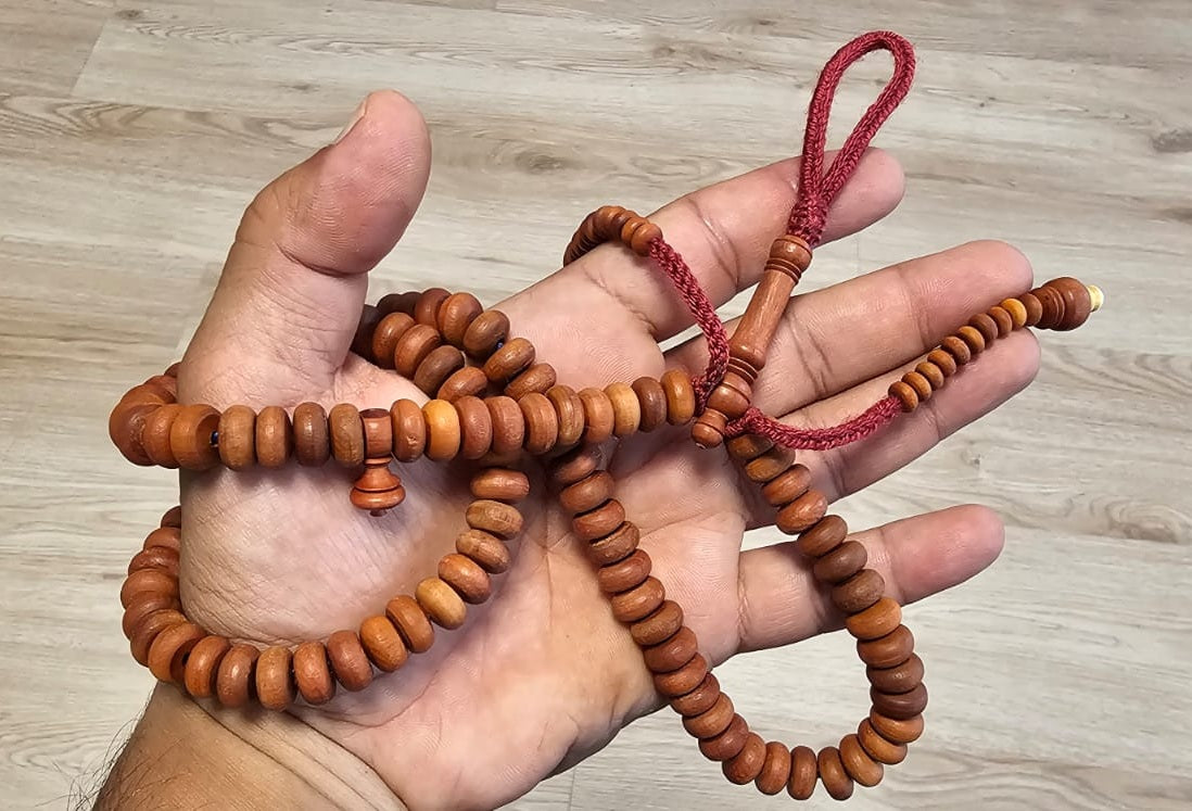 Rare Handmade Moroccan Tasbih – 100 Beads in Jujube Wood BURGUNDY CORD | $130 USD (Colors Available)– Free Shipping